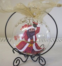 NEW Glass BLACK SANTA 2008 BALL CHRISTMAS TREE ORNAMENT