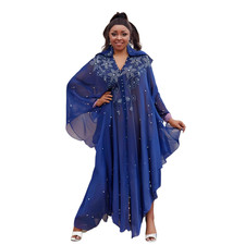 Long Chiffon Gown African Women Beads Hooded Dress Moroccan Dashiki Kaftan Robe