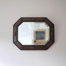 Antique 1920s Dark Oak Wood Bevelled Timeworn Wall Mirror Rustic #102964