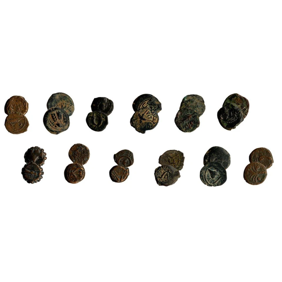 Juego en caja de 12 monedas antiguas de Judea de la época de Jesús - Tierra Santa bíblica Foto 2 de 3