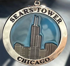 Sears Tower Christmas Holiday Ornament Chicago Silver Blue Suncatcher