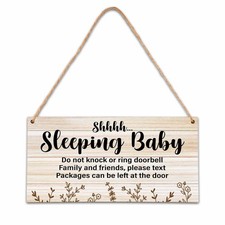 Wooden Baby Sleeping Sign 5x10 Inch Rustic Floral Hanging Decorative Plaque
