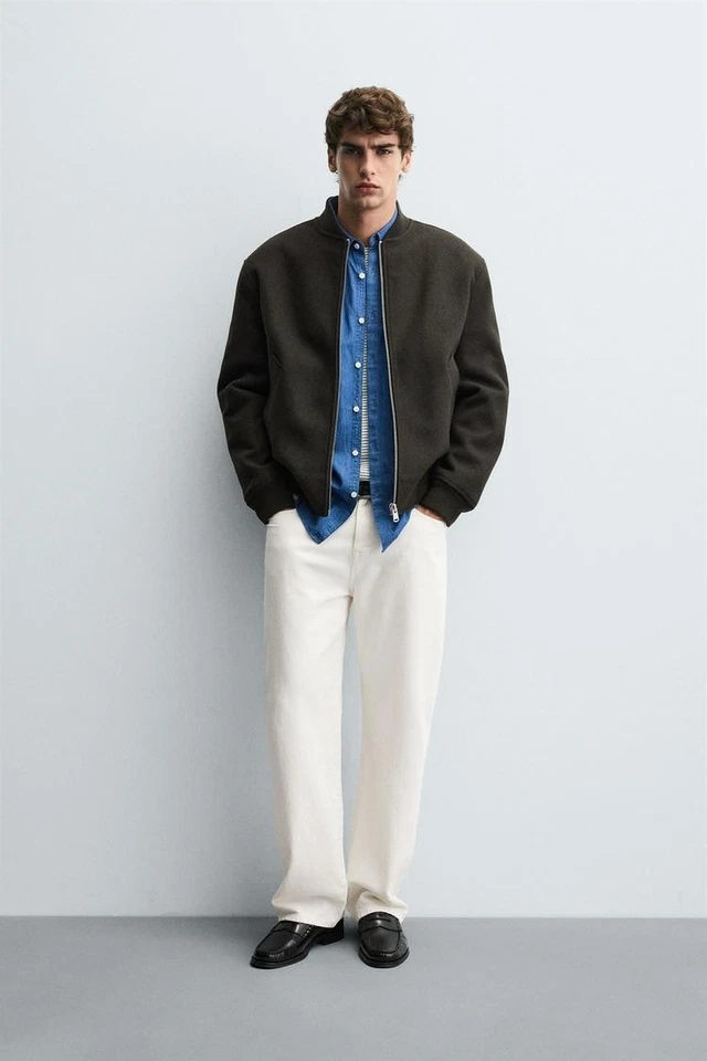 Chaqueta Bomber Zara Para Hombre Grande L Negra Combinada Cremallera Completa Manga Larga 5070/320 Nueva Con Etiquetas Foto 2 de 4