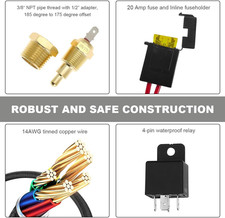Electric Fan Relay Kit, 40 AMP Cooling Fan Relay Thermostat Kit Temperature S...