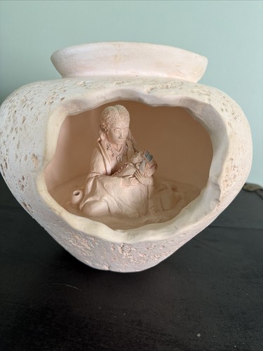 Ceramic Native American Indian lamp Light with Mother and child Large