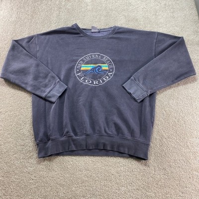 Vintage New Smyrna Beach Florida Sweatshirt Mens 2XL Blue Embroidered Wave Logo