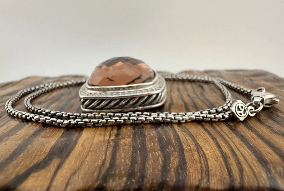 David Yurman 20mm Albion Necklace Morganite & Diamonds Sterling Silver - Image 2 of 4