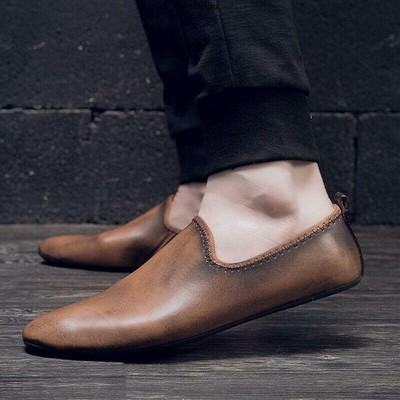 Mens Slip On Flat Casual Driving Vintage Comfort Leisure Faux Leather Shoes Hot
