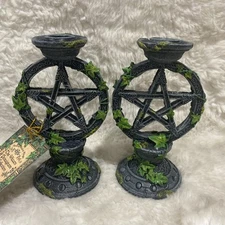 Set of 2 Wiccan Pentagram Candlesticks Witch Candle Holders