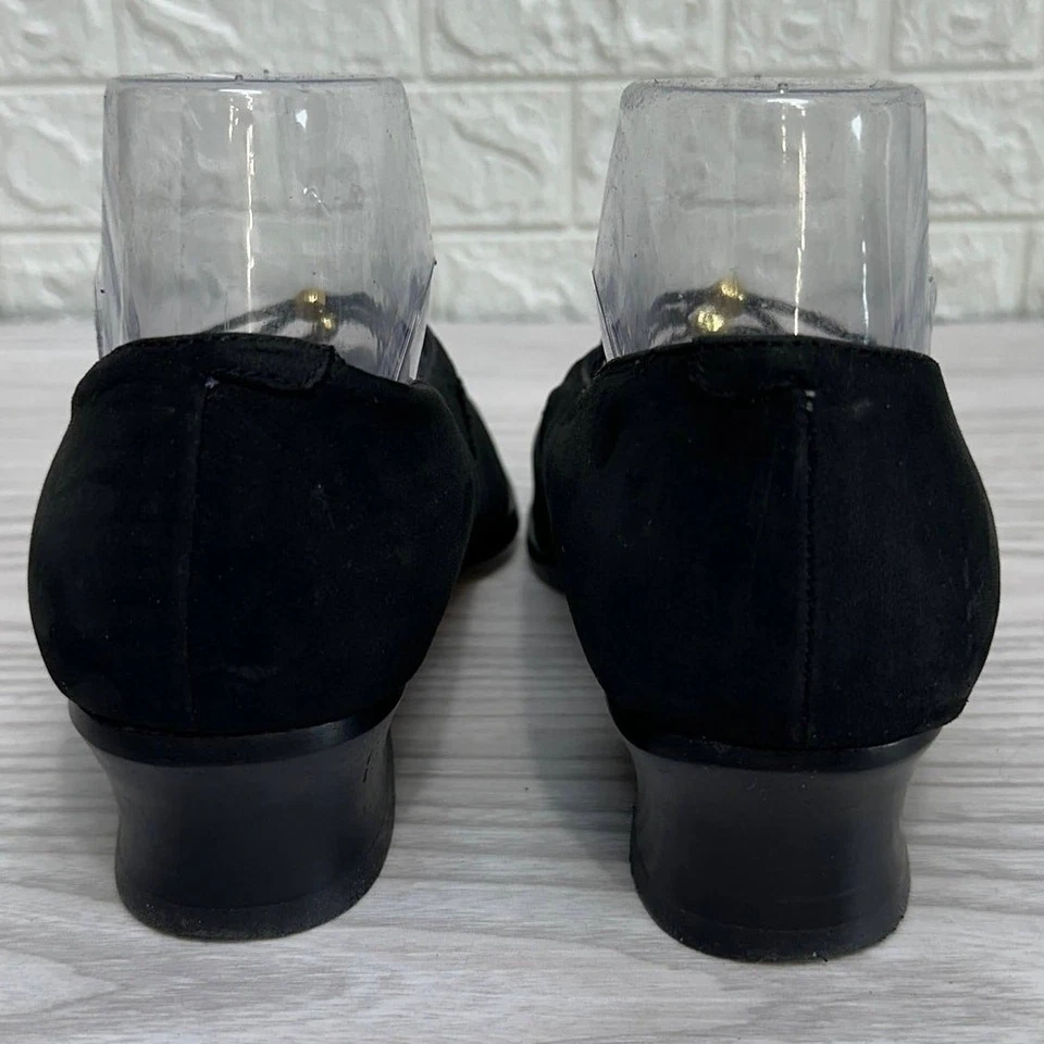 Zapatos Mootsies Tootsies Talla 7.5 Bomba Negro Gamuza Tacones Gruesos Cruz Correa Elástica Foto 3 de 4