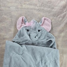 Little Treasure Elephant Hooded Baby Towel Gray Pink Bow 100 Cotton 33x33 57057