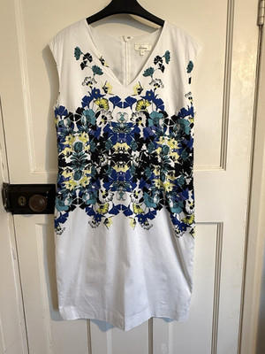 Linea Kleid weiß Blumen ärmellos Baumwollmix gefüttert Größe 14