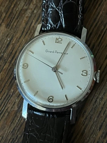 Vintage 1950s Mens Girard Perregaux Stainless Steel Back 34mm Manual Winding