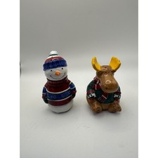St Nicholas Square Snowman Moose Salt Pepper Shakers Ceramic Christmas Holiday