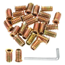 25 Pcs Threaded Insert for Wood, 1/4" - 20 Threaded Studs 20mm Length, Gold