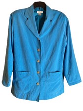 Talbots Teal Blue 100 Silk Blazer Jacket Size 4 Church Business