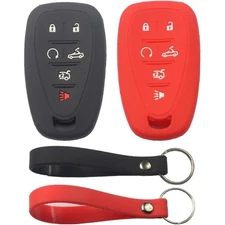 2Pcs Rubber Silicone 6 Buttons Remote Smart Key Fob Cover Case Black Red