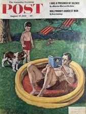 Amos Sewell Saturday Evening Post Wading Pool Original Magazine Cover Only 1955