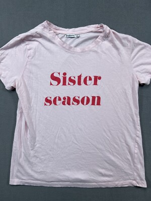 Stradivarius T Shirt Womens Large Pink Sister Season Crew Tee Graphic Ladies 