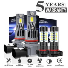 Super White Bright 9012 HIR2 H11 Combo LED Headlight Fog Light Bulbs Upgrade Kit