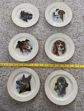6 Pickard Collectible Dog Plates Made in USA S Shepherd Collie Terrier Gold Rim