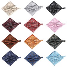 Men Paisley Pre-tied Bowtie Pocket Square Set Wedding Party Bow Tie Hanky Lot