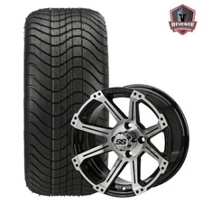 12" Rampage Machined Black Golf Cart Wheels and Tires Combo (215/40-12) Set of 4