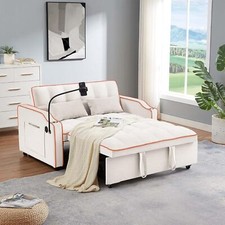 Modern 3-in-1 Pull Out Bed Convertible Velvet Sleeper Sofa w/ USB Charging Port