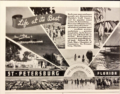 1937 St Petersburg Florida Chamber of Commerce Vintage Print Ad Sunshine City
