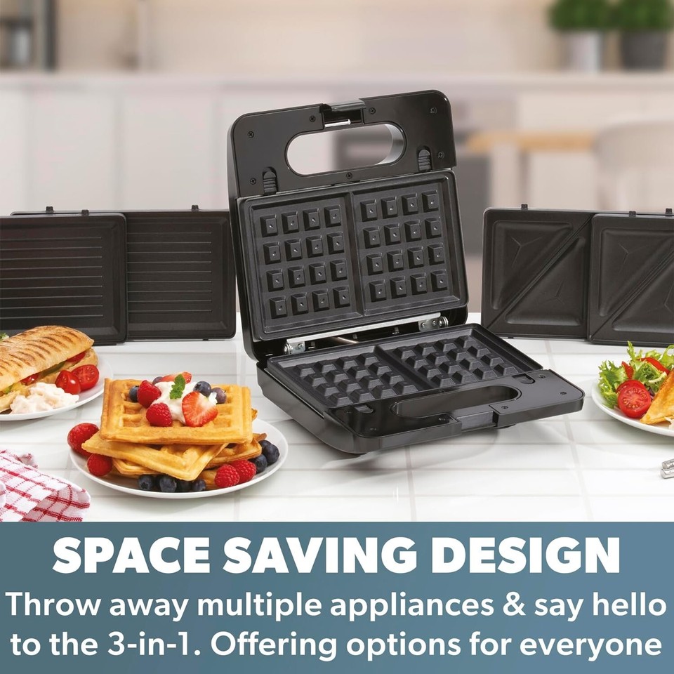 Daewoo 750W 3In1 NonStick Panini Waffle Sandwich Maker Black/Silver