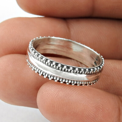 Woman Gift Band Solid 925 Sterling Oxidized Silver Ring Elegant Handmade  Jewelry