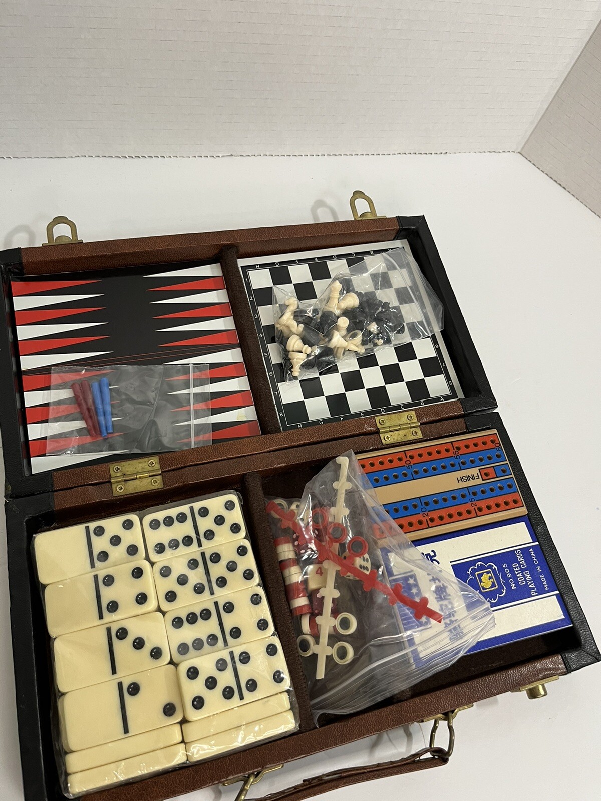 Vintage Travel Game Set Backgammon Chess Dominos eBay