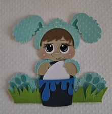 Easter Bunny Boy Sitting Brown Hair. Scrapbook, Card Making Paper Piecing