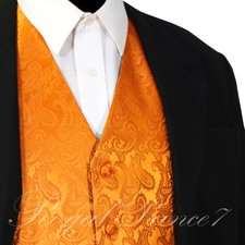 ORANGE XS to 6XL Paisley Tuxedo Suit Dress Vest Waistcoat Wedding Party Prom