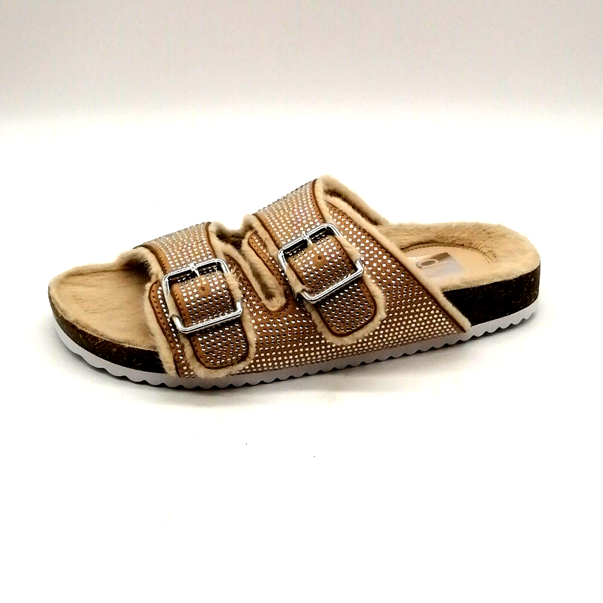 Dolce Vita Womens Bonita Slide Sandal Rhinestone Double Strap Fur Lined  NEW