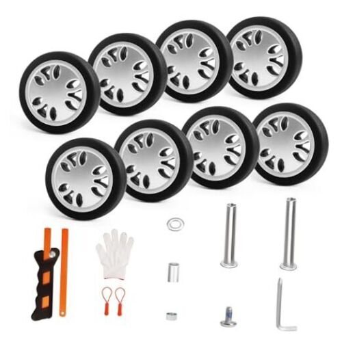 Luggage Wheels Replacement Set 8PCS PVC Rubber for 8PCS 50mm Wheels Silver - Picture 1 of 8