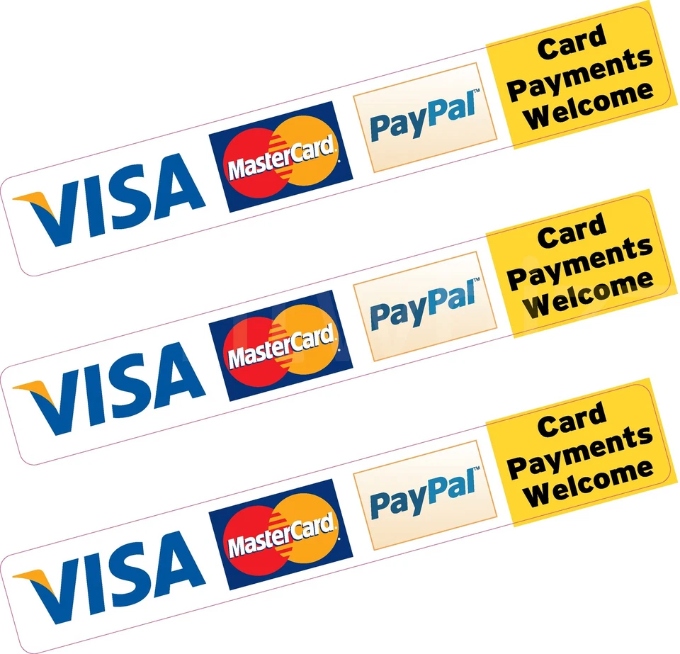 PRINTWHIZZ 3x Paypal Visa Mastercard Credit Card Payment Sticker Printed Vinyl Shop Taxi