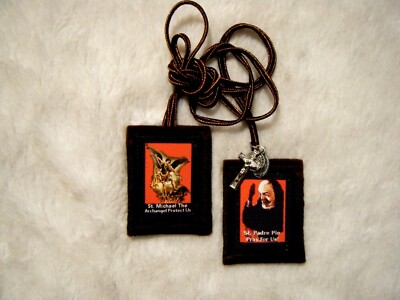 Padre Pio St. Michael The Archangel Brown Scapular 100%Wool Handmade in USA