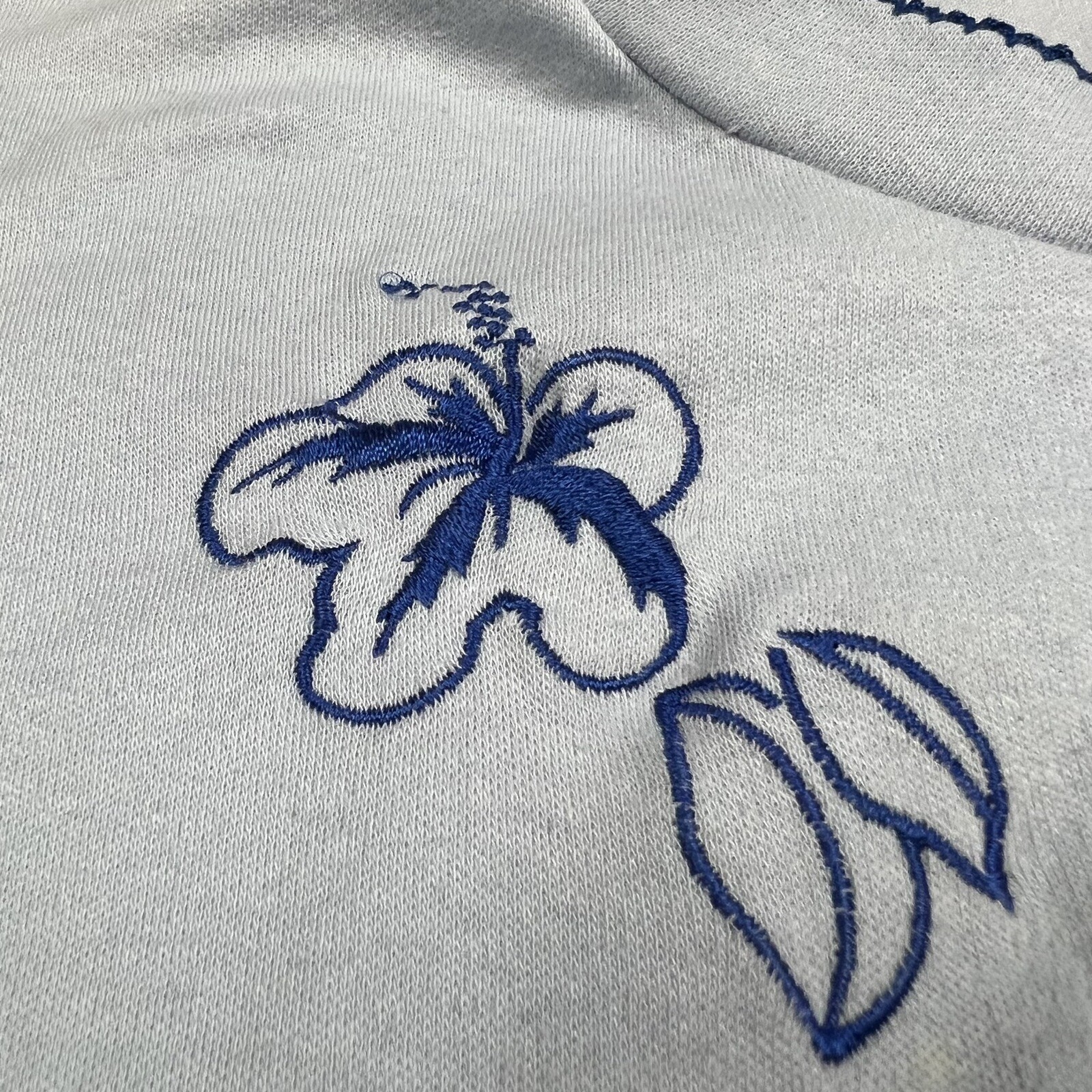 Vintage 70's Womens Club USA Embroidered Flower T-Shirt Blue Size XL Made in USA