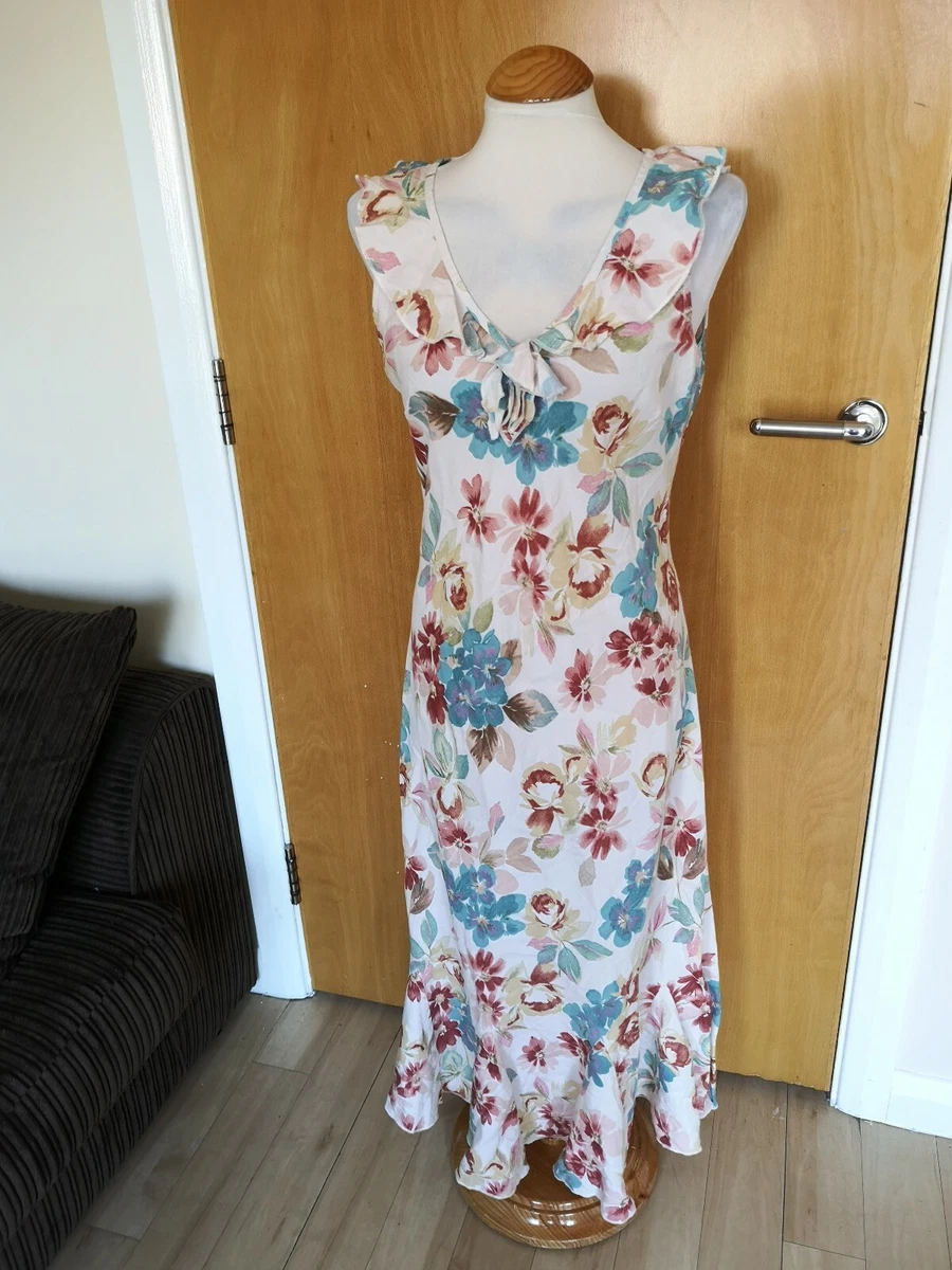 Ladies PER UNA Dress Size 10 L Linen Smart Party Wedding Cream