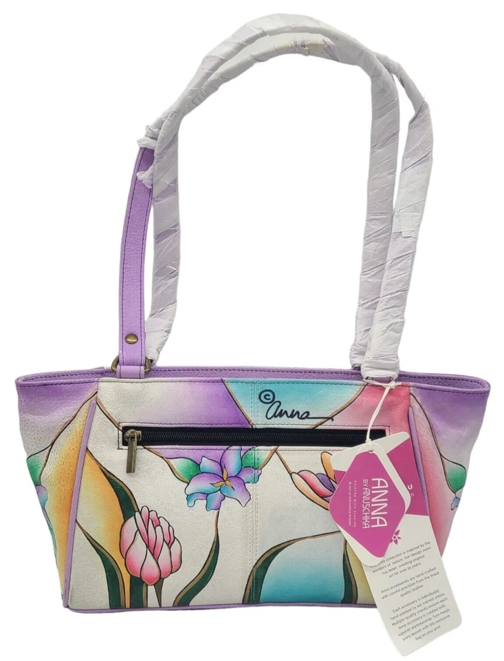 Bolsa tote Anna by Anuschka feminina de couro pequena libélula lavanda - Imagem 2 de 4