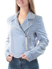 Philosophy Womens Blue Glitter Striped Jacket 4