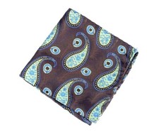 Lord R Colton Masterworks Pocket Square - Brown Lime Peacock Silk - 75 New