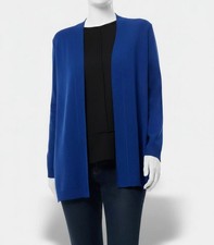 Jones New York Women Blue Open-Front Ribbed-Edge Cardigan Sweater Size S