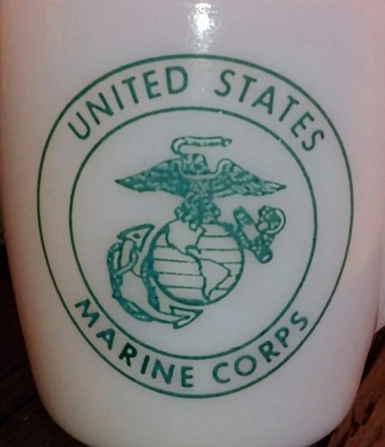 U.S. Marine Corps Milk Glass Mug Vintage Adv. Cup