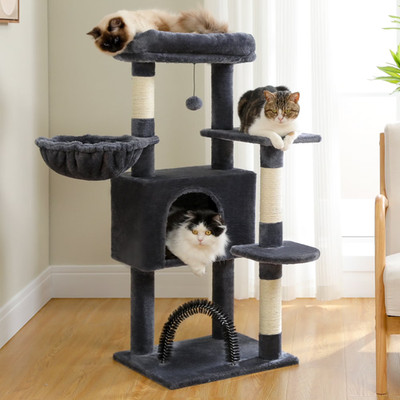 42'' Cat Tree Condo with Large Perch Scratching Posts for Indoor Cats, Dark Gray