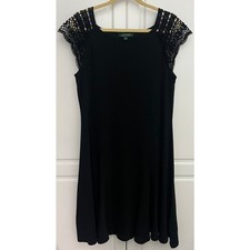 Lauren Ralph Lauren Black Cotton Dress w/Crochet Lace Cap Sleeves Size XL