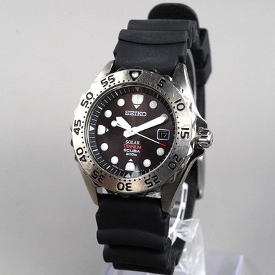 SEIKO SOLAR TITANIUM SCUBA V145-0AH0 DIVER Men's Watch 42mm New