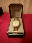 Vintage Seiko SGG336 5Y23-6540 NOS Gold Tone Quartz Day Date Watch w/ Box