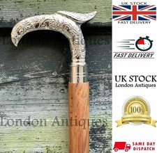 Derby Folding Wooden Walking Stick   Silver Color Handle   Vintage Travel...